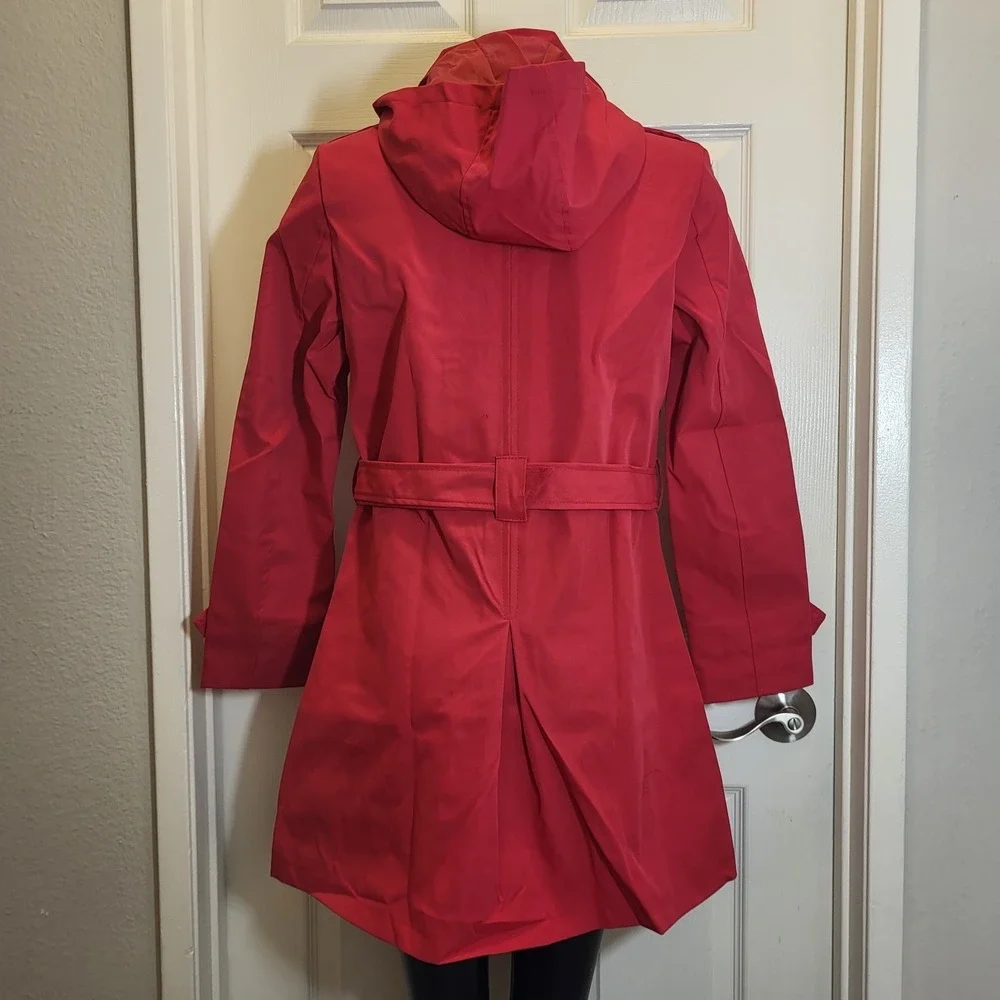 CREATMO US Women's Dress Coats Double-Breasted Trench Coat with Belt Red Size M